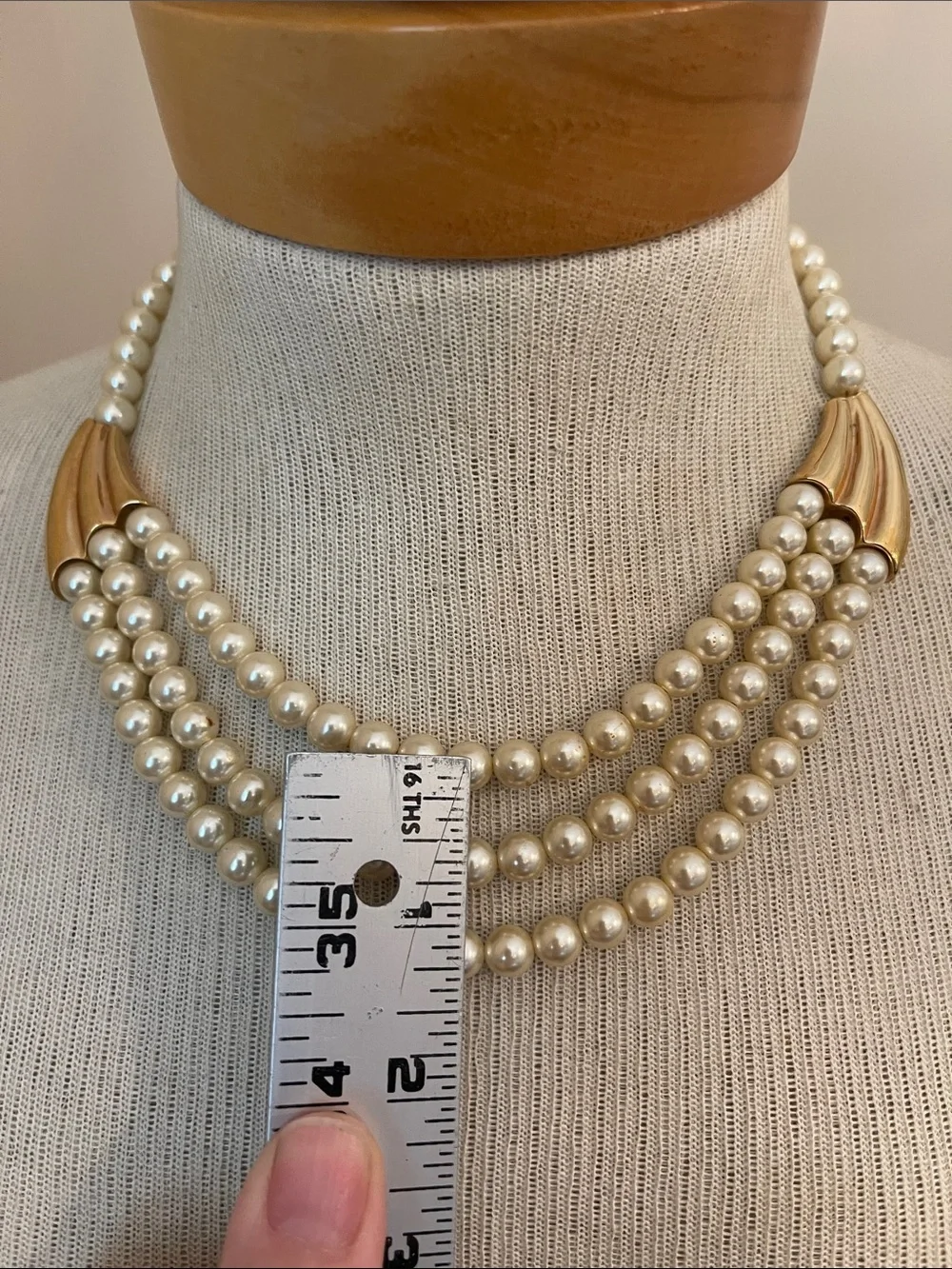 Vintage Napier Three Strand Waterfall Faux Pearl Necklace - Ivory/Cream 18” appr